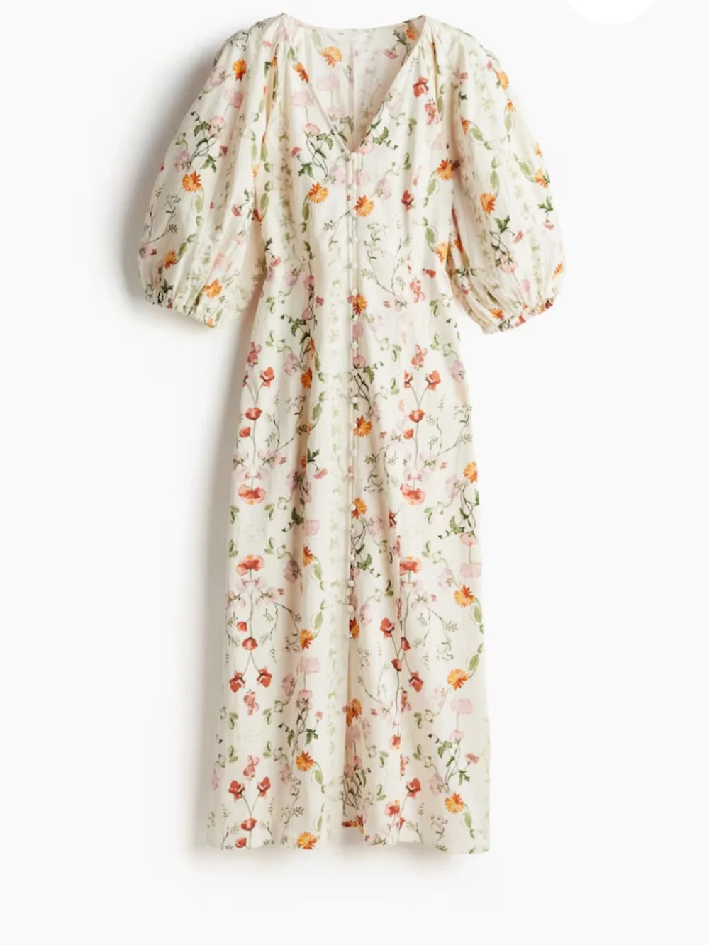 H&M FLORAL SEAM FITTED COTTON MIDI DRESS LARGE - Picture 1 of 3
